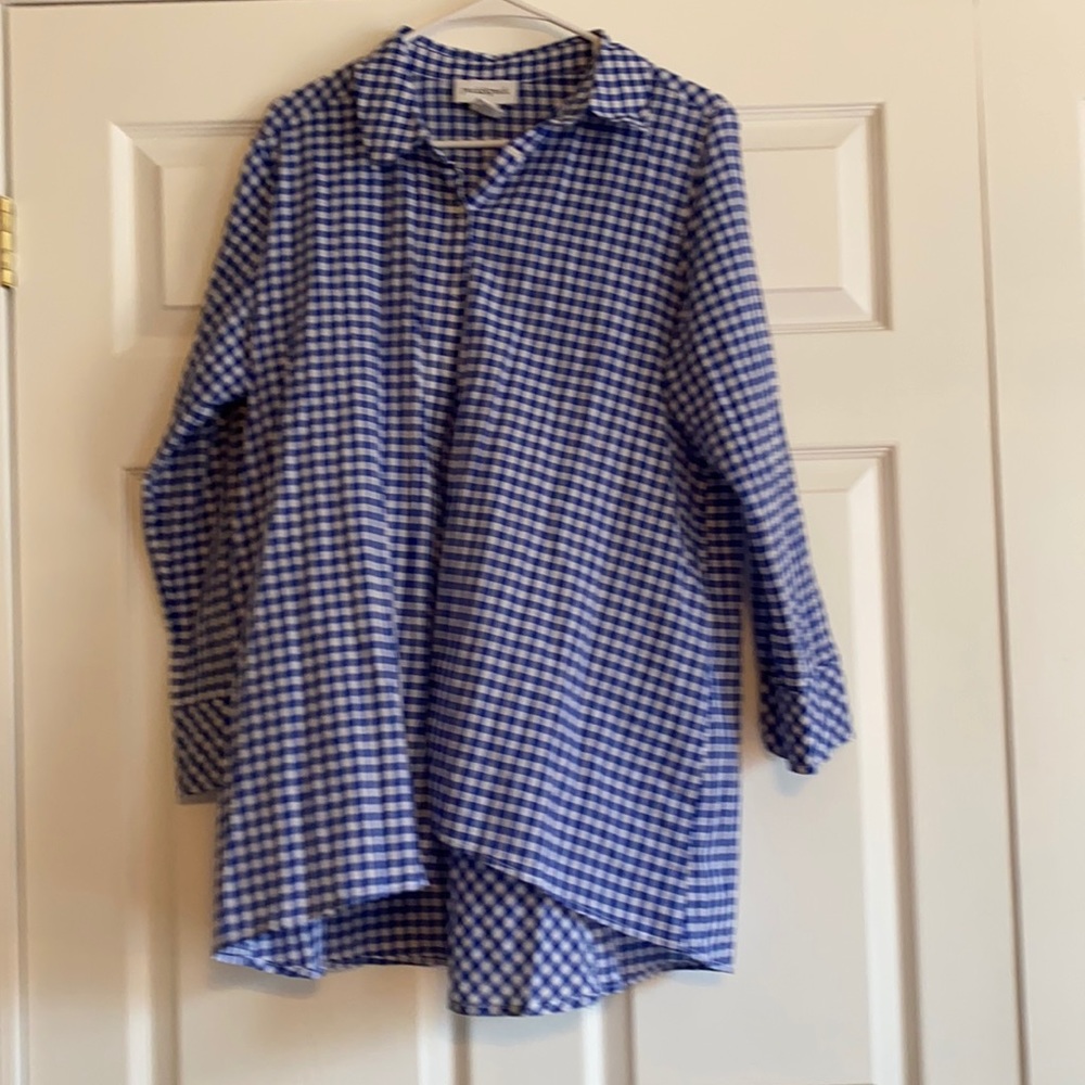 Blue and white gingham swing tunic top